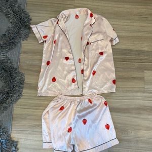 Strawberry silk pajama set